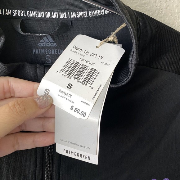 Adidas Womens Warmup Jacket Size Small Black Full Zip Primegreen Volleyball NWT - Picture 5 of 7